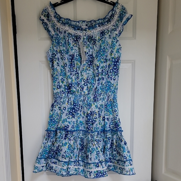 Poupette St Barth Womens Alba Blue Floral Print Cotton Mini Dress NWT - Picture 4 of 13
